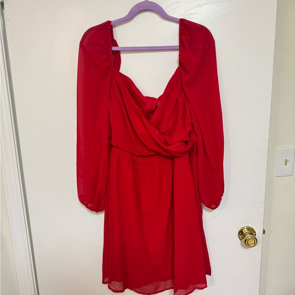 SHEIN Elegant Red Long Sleeve Dress